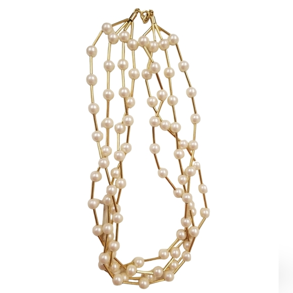 AVON MULTILAYERED GOLDTONED & FAUX PEARL NECKLACE - Picture 2 of 4